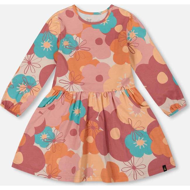 Organic Cotton Dress With, Coral Flowers