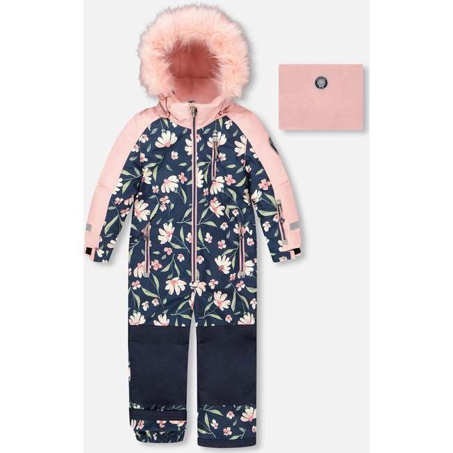 One-Piece Play Snowsuit, Navy Flower Print