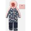 One-Piece Play Snowsuit, Navy Flower Print - Snowsuits - 1 - thumbnail