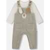 Onesie and Stretchy Corduroy Overalls Set, Jade Green - Mixed Apparel Set - 1 - thumbnail