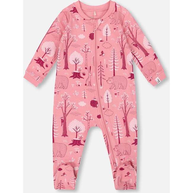 One-Piece Organic Cotton Pajama, Pink Forest