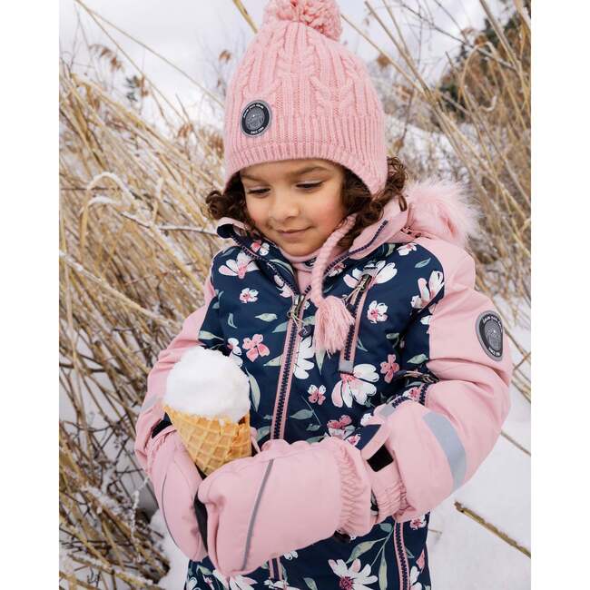 One-Piece Play Snowsuit, Navy Flower Print - Snowsuits - 2
