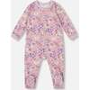One-Piece Organic Cotton Pajama, Lilac Cat Print - Pajamas - 1 - thumbnail
