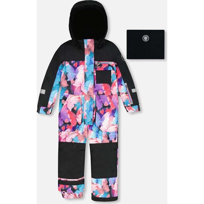 One-Piece Play Snowsuit, Black Butterfly Print