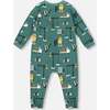 One-Piece Organic Cotton Pajama, Teal Construction Print - Pajamas - 2