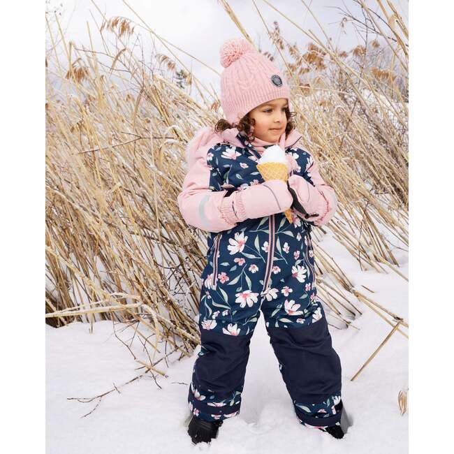 One-Piece Play Snowsuit, Navy Flower Print - Snowsuits - 3