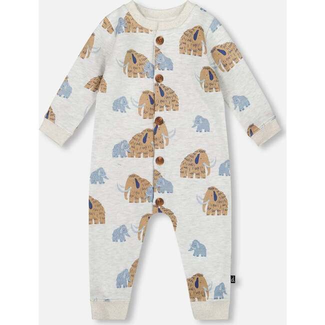 One-Piece Fleece Romper, Beige Mammoth Print