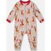 One-Piece Organic Cotton Pajama, Beige Reindeer Print - Pajamas - 1 - thumbnail