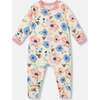 One-Piece Organic Cotton Pajama, Off-White Flower Print - Pajamas - 1 - thumbnail