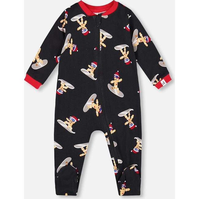 One-Piece Organic Cotton Pajama, Black Cookie Print