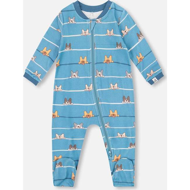 One-Piece Organic Cotton Pajama, Blue Dog Print