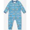 One-Piece Organic Cotton Pajama, Blue Dog Print - Pajamas - 1 - thumbnail