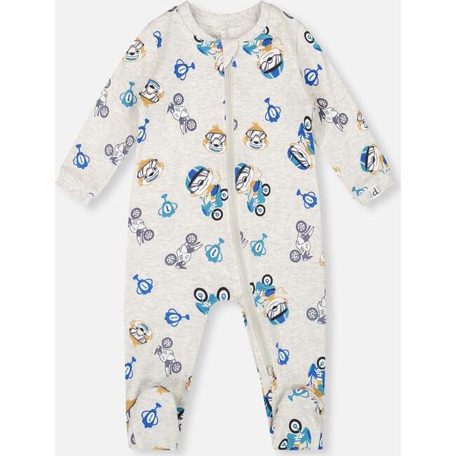 One-Piece Organic Cotton Pajama, Beige Monkey Print