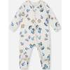 One-Piece Organic Cotton Pajama, Beige Monkey Print - Pajamas - 1 - thumbnail