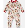 One-Piece Organic Cotton Pajama, Beige Girly Reindeer Print - Pajamas - 1 - thumbnail