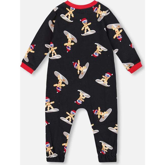 One-Piece Organic Cotton Pajama, Black Cookie Print - Pajamas - 2