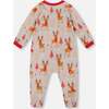 One-Piece Organic Cotton Pajama, Beige Reindeer Print - Pajamas - 2