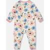 One-Piece Organic Cotton Pajama, Off-White Flower Print - Pajamas - 2