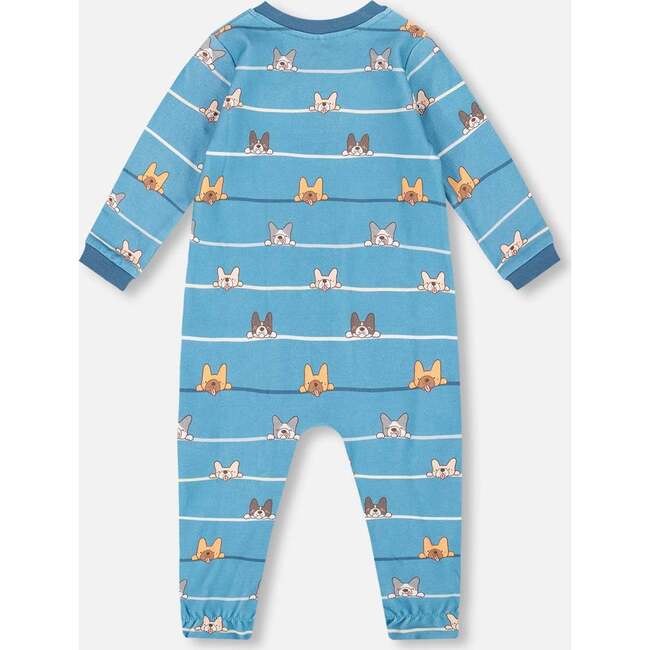 One-Piece Organic Cotton Pajama, Blue Dog Print - Pajamas - 2