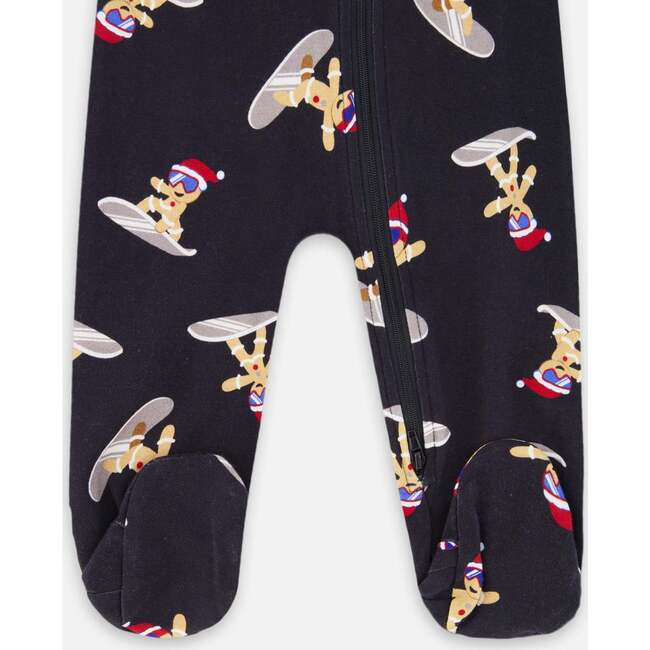 One-Piece Organic Cotton Pajama, Black Cookie Print - Pajamas - 3