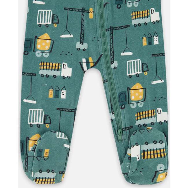 One-Piece Organic Cotton Pajama, Teal Construction Print - Pajamas - 3