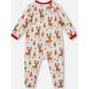 One-Piece Organic Cotton Pajama, Beige Girly Reindeer Print - Pajamas - 2