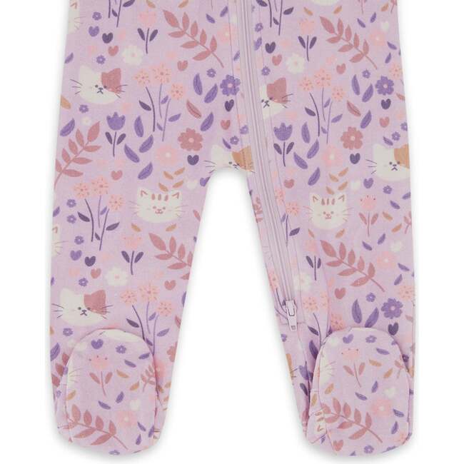 One-Piece Organic Cotton Pajama, Lilac Cat Print - Pajamas - 3