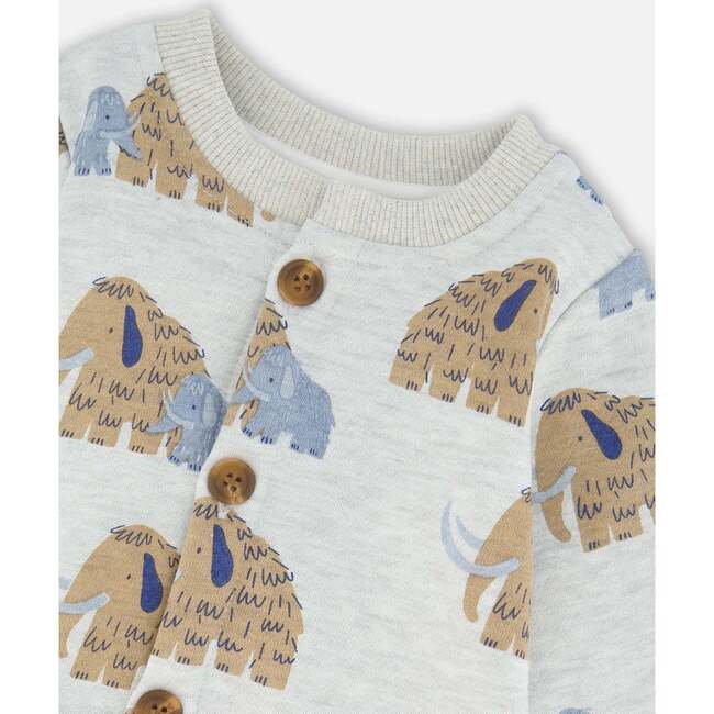 One-Piece Fleece Romper, Beige Mammoth Print - Rompers - 3