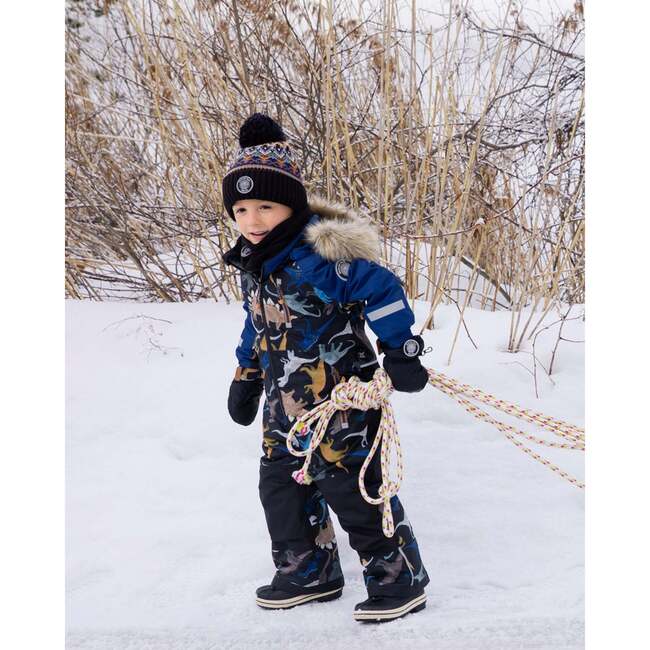 One-Piece Play Snowsuit, Black Dinosaur Print - Snowsuits - 3