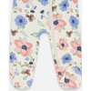 One-Piece Organic Cotton Pajama, Off-White Flower Print - Pajamas - 3
