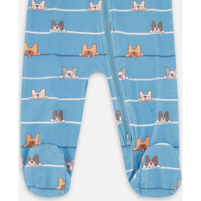 One-Piece Organic Cotton Pajama, Blue Dog Print - Pajamas - 3