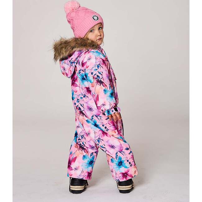 One-Piece Baby Play Snowsuit Designed for Car Seat, Pink Watercolor Flower Print - Snowsuits - 2