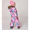 One-Piece Baby Play Snowsuit Designed for Car Seat, Pink Watercolor Flower Print - Snowsuits - 2
