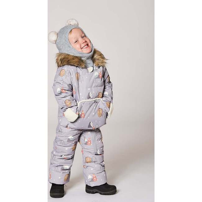 One-Piece Baby Snug Snowsuit Designed for Car Seat, Gray Bear Print