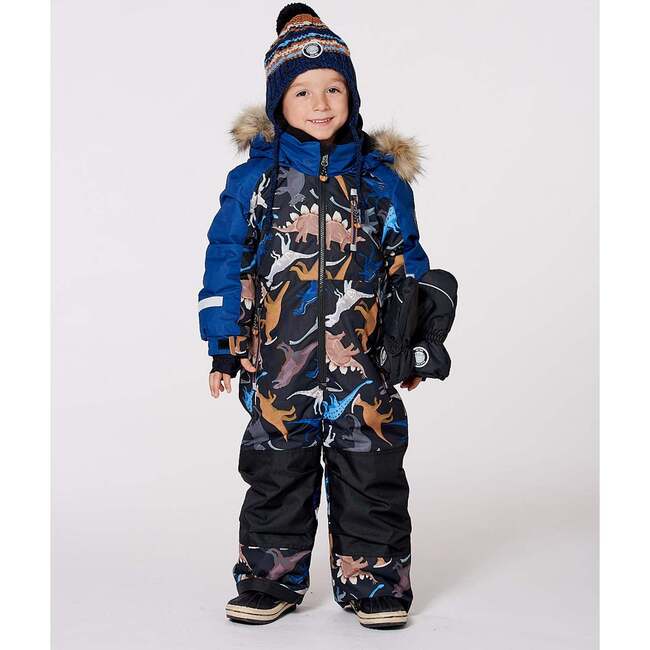 One-Piece Play Snowsuit, Black Dinosaur Print - Snowsuits - 4