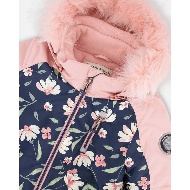 One-Piece Play Snowsuit, Navy Flower Print - Snowsuits - 6