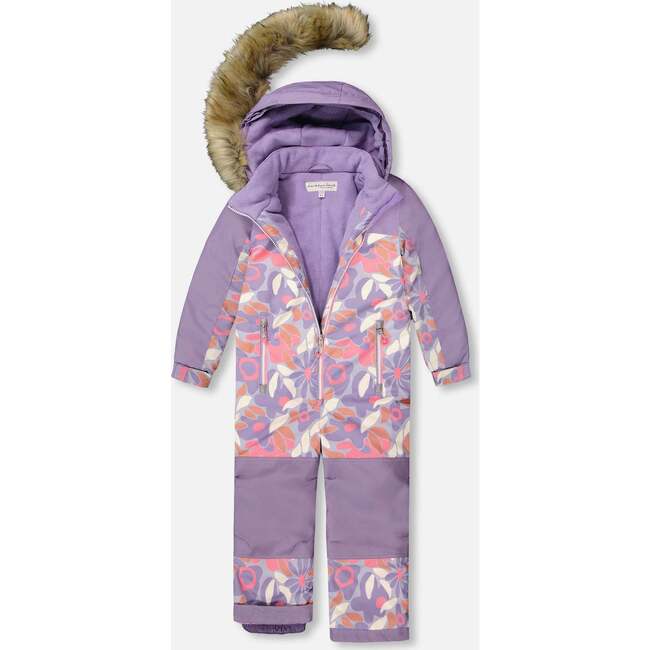 One-Piece Discover Snowsuit, Lilac Retro Flower Print - Snowsuits - 2