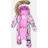 One-Piece Baby Play Snowsuit Designed for Car Seat, Pink Watercolor Flower Print - Snowsuits - 3
