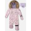 One-Piece Baby Play Snowsuit Designed for Car Seat, Lilac Cat Print - Snowsuits - 1 - thumbnail