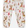 One-Piece Organic Cotton Pajama, Beige Girly Reindeer Print - Pajamas - 3