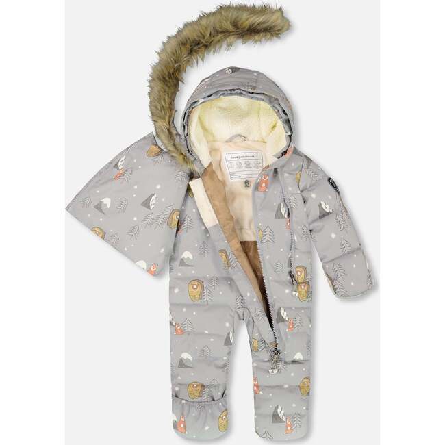 One-Piece Baby Snug Snowsuit Designed for Car Seat, Gray Bear Print - Snowsuits - 3