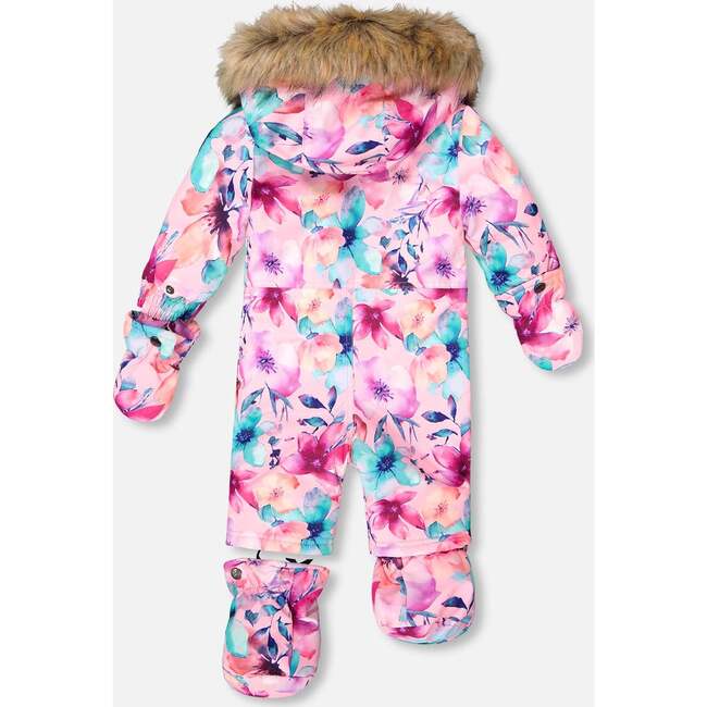 One-Piece Baby Play Snowsuit Designed for Car Seat, Pink Watercolor Flower Print - Snowsuits - 4