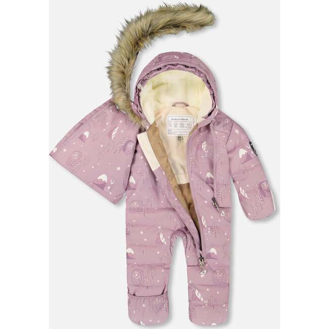 One-Piece Baby Snug Snowsuit Designed for Car Seat, Purple Bear Print - Snowsuits - 3