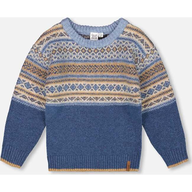 Norwegian Jacquard Knit Sweater, Blue and Cream