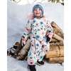 One-Piece Baby Play Snowsuit Designed for Car Seat, Off-White Flower Print - Snowsuits - 2