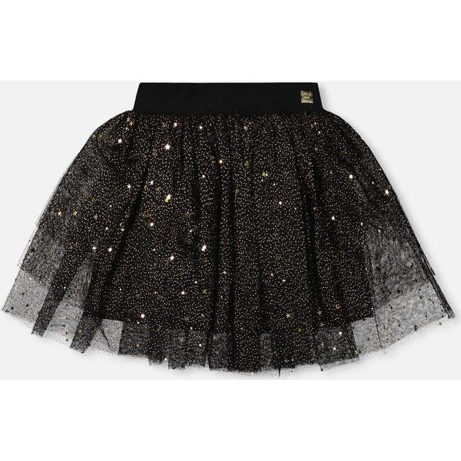 Multi Layer Glittering Mesh Skirt, Black