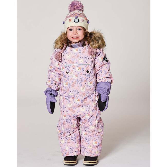 One-Piece Baby Play Snowsuit Designed for Car Seat, Lilac Cat Print - Snowsuits - 2