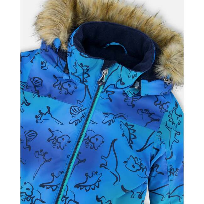 One-Piece Discover Snowsuit, Blue Gradient Dinosaur Print - Snowsuits - 3