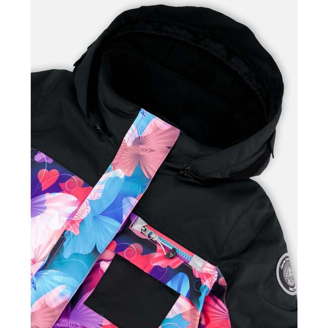 One-Piece Play Snowsuit, Black Butterfly Print - Snowsuits - 4