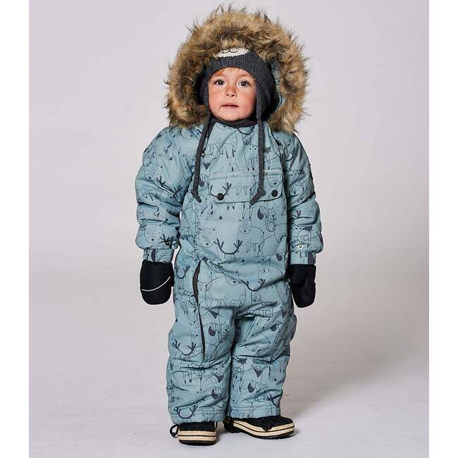 One-Piece Baby Play Snowsuit Designed for Car Seat, Sage Animal Print - Snowsuits - 2